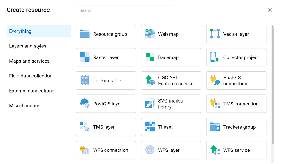 Manage data layers, services, and maps